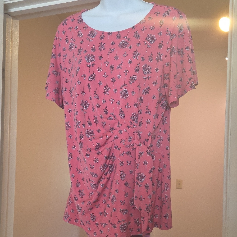 Liz Claiborne Pink Tie Front Short Sleeve Blouse